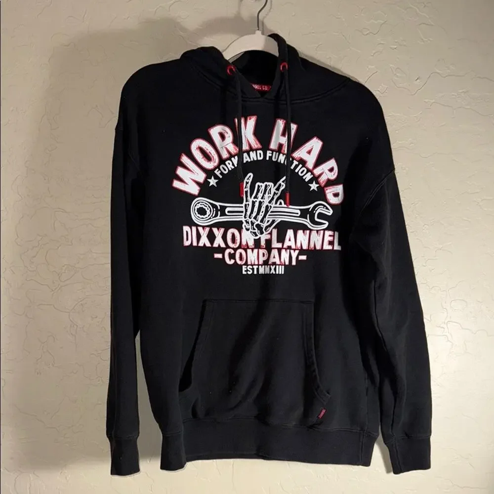 Dixxon black and red work hard graphic hoodie mens/unisex size small - Picture 1 of 6
